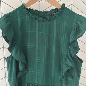 NEW Doe + Rae forest green flutter sleeve blouse